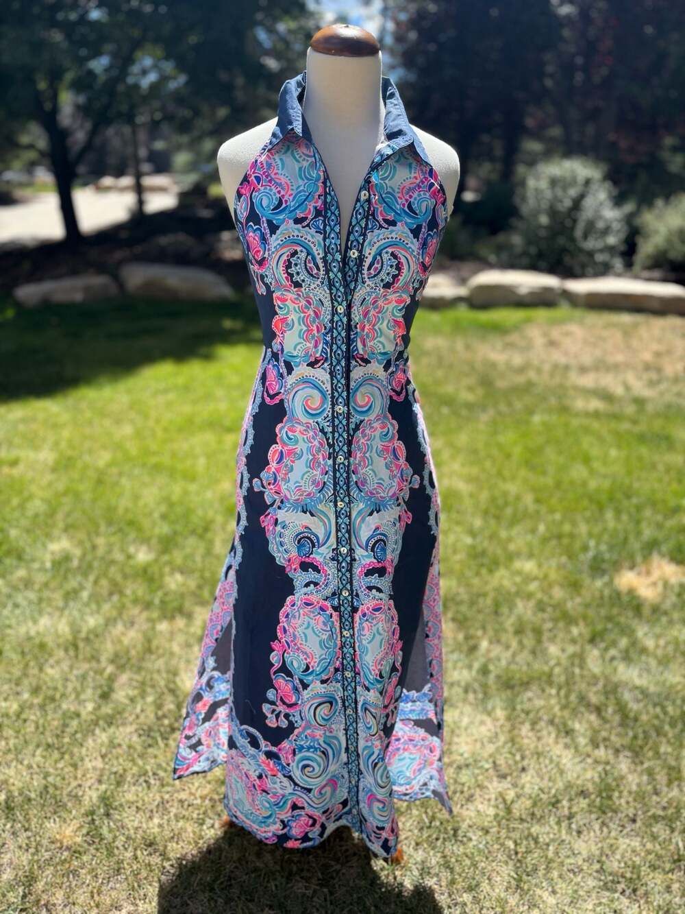 Lilly Pulitzer Novah Stretch Midi Shirtdress in High Tide Navy Shaka Shaka Shake